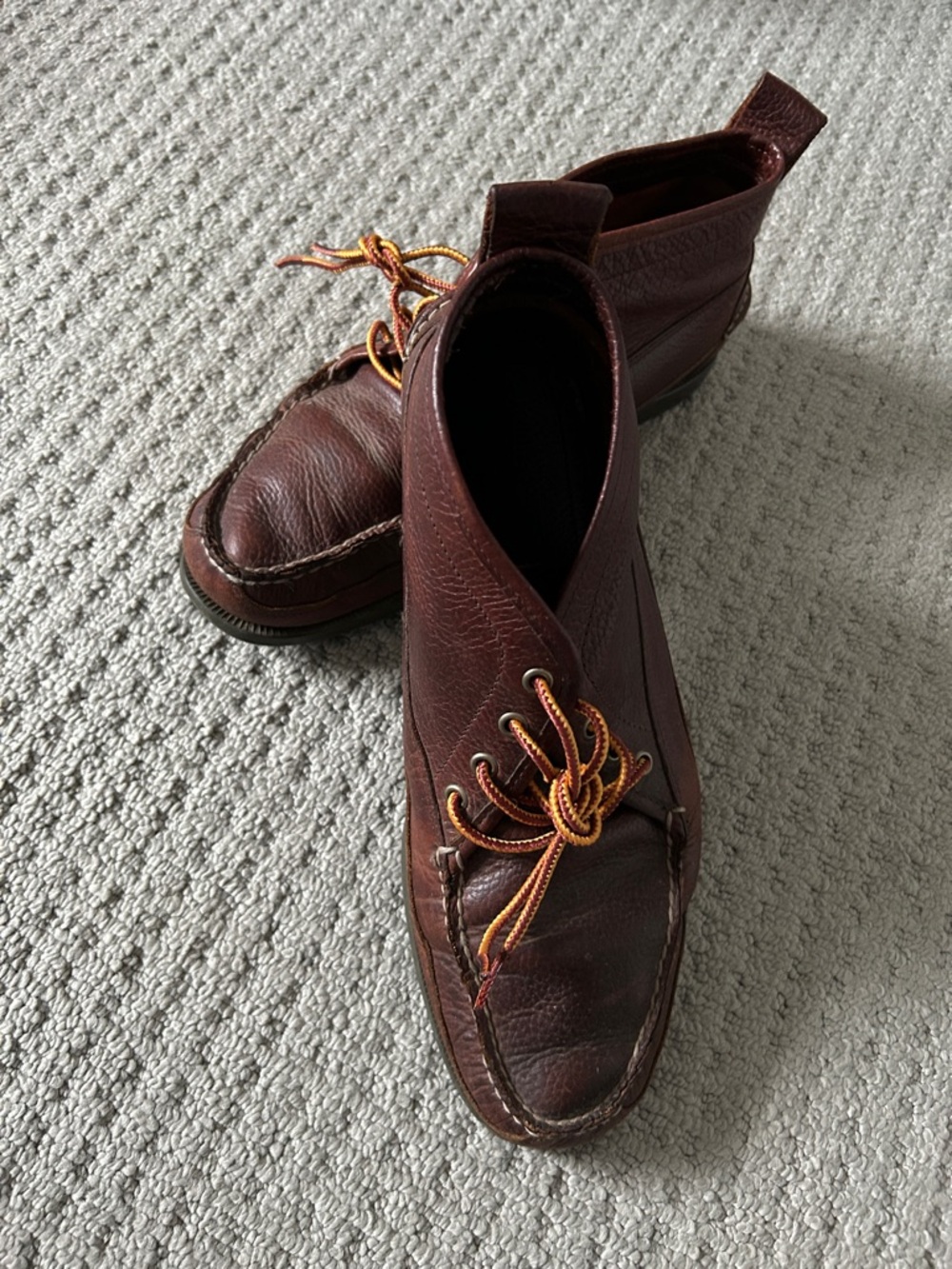 L.L. Bean Men's Brown Leather Chukka Boots with Orange Accent Laces